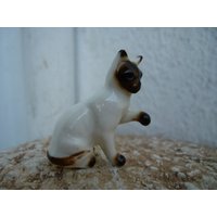 Vintage, Tiny, Siamese, Keramik, Katze, Miniatur, Porzellan, Dekorativ, Kätzchen Figur, Ornament von shabbyfrenchstyle