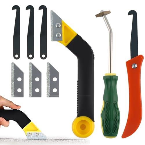 Pack of 9 Tile Grout Scrapers, shallyong Grout Cleaner, Grout Remover Tool with 6 Replacement Blades, Groove Cleaning Tools, Joint Remover for Kitchen, Bathroom, Tiles von shallyong