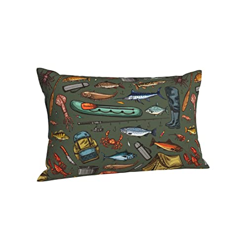 Kissen-Hülle Angelrute Fisch Fischerboot Braun Grün Kissenbezüge Retro Throw Kissenbezüge Outdoor Zierkissenbezüge 40X60cm Für Sommer, Cafe, Garten von shanxiboxiaowangluokejiyouxiangongsi1