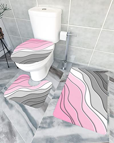 Badematte Set 3 Teilig Moderne Rosa Graue Weiße Farbe Ombre Badezimmermatte Memory-Schaum U-Förmiger Wc-Bodenmatte Soft Toilettenmatte Für Wc, Badezimmer, Bad von shanxinanuozhengshangmaoyouxiangongsi