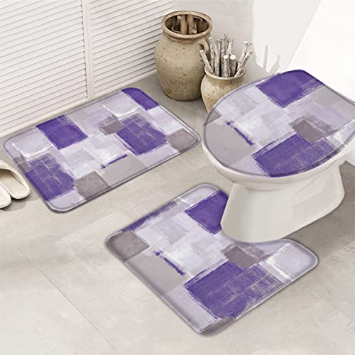 Badezimmer-Set Lila Abstrakte Geometrische Malerei Duschvorleger Mikrofaser U-Förmige Pad Maschinenwaschbar Toilettenmatte Für Dusche, Badewanne, Bad von shanxinanuozhengshangmaoyouxiangongsi