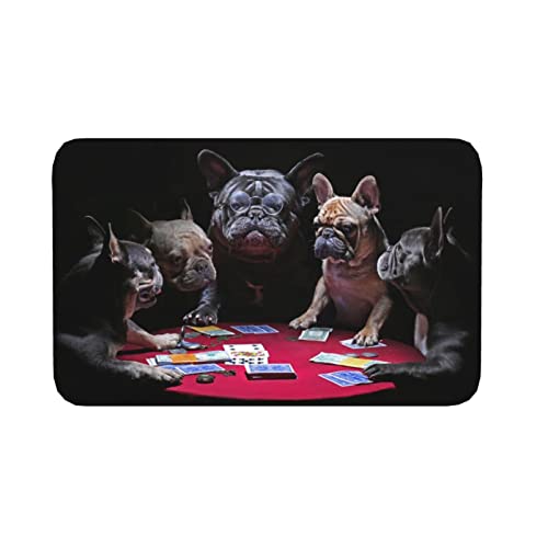 Fußabtreter Lustig Französische Bulldoggen-Spielkarten Haustür Fußmatten Komfortabel Fußmatte Innen Rutschhemmender Schmutzfangmatte Für Badezimmer Wohnzimmer Außen 40X60Cm von shanxiouzhanshaoshangmaoyouxiangongsi
