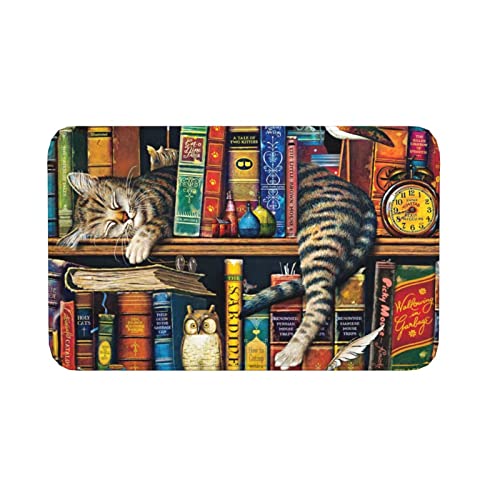 Türmatte Nette Katze, Die Bücherregal-Bücher Schläft Rückseite Fußabtreter Schmutz Widerstehen Eingangsmatte Wasserabsorbierend Fußabtreter Für Außen Badezimmer Außenbereich 40X60Cm von shanxiouzhanshaoshangmaoyouxiangongsi