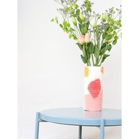 Frühlingsvase, Hohe 100% Wolle Eingewickelte Glasvase in Rosa - Und Orangetönen, Moderne Abstrakte Vase, Gefilzte Upcycling-Glasdekor-stück von sheepcreekstudio