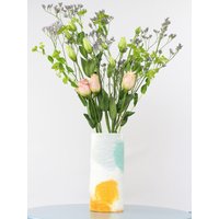 Große 100% Wolle Gewickelte Glasvase in Orange Und Aqua-Tönen, Moderne Abstrakte Vase, Gefilzte Up-Cycled Glasdekorstück, Frühlingsvase von sheepcreekstudio