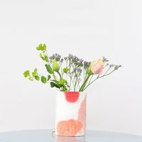 Mittelgroße 100% Wolle Gewickelte Glasvase in Rosa - Und Pfirsichtönen, Einzigartige Frühlingsblumenvase, Gefilzte Upcycled Glas-Designerstück von sheepcreekstudio