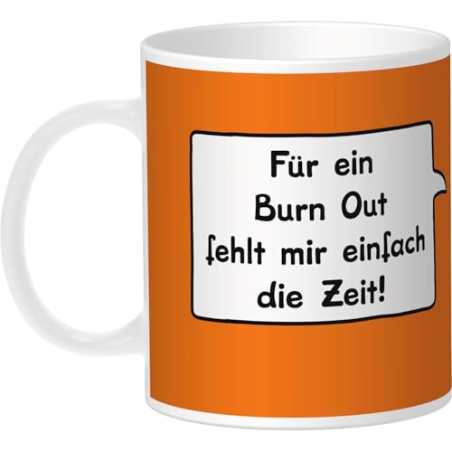 Sheepworld Tasse mit Spruch Burn Out | Kaffeetasse, Porzellan, Orange | Geschenk lustig, Büro, Kollege | 44199 von Sheepworld