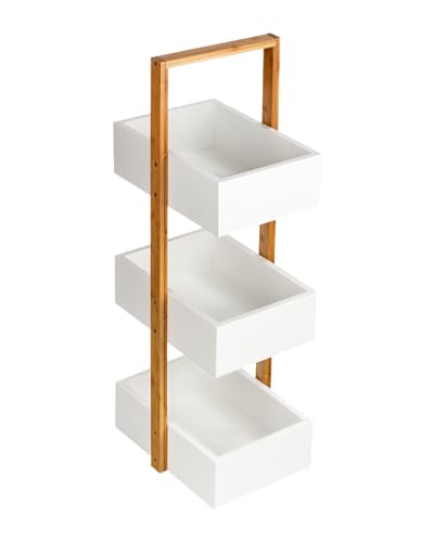 shelfmade Korbregal Bad - Badezimmer Regal weiß - Badregal stehend Regal Küche - Standregal, Holzregal - Küchenregal stehend, Regal weiß, Bambus Regal (3 Körbe) von shelfmade