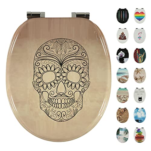 shelfmade Klodeckel mit Absenkautomatik Motiv aus MDF - Toilettensitz mit Absenkautomatik Motiv absenkbarer WC Sitz mit Absenkautomatik Toilettendeckel - Bunte WC Deckel (Totenkopf) von shelfmade