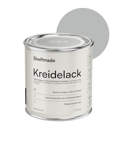 shelfmade Kreidefarbe grau - Holzlack, Holzfarbe innen DIY - Möbelfarbe grau, shabby chic - Kreidefarbe für Möbel, Chalk Paint - Möbel Farbe matter Look von shelfmade