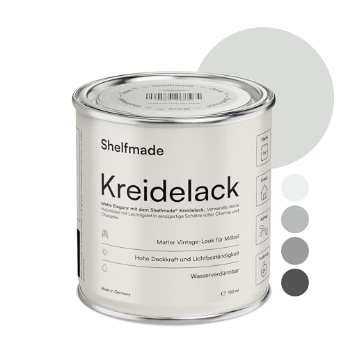 shelfmade Kreidefarbe grau - Holzlack, Holzfarbe innen DIY - Möbelfarbe grau, shabby chic - Kreidefarbe für Möbel, Chalk Paint - Möbel Farbe matter Look von shelfmade