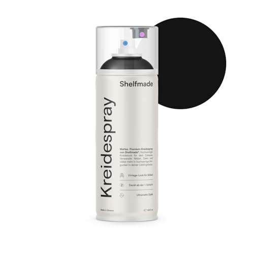 shelfmade Kreidespray schwarz - hochwertige Kreide Spraydose schwarz - matte chalk Sprayfarben - deckendes Chalk Spray (Midnight - Mitternachtsschwarz) von shelfmade
