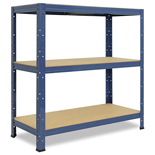 shelfplaza® 100x100x30cm Home Schwerlastregal blau/Metallregal mit 3 Böden/Kellerregal Metall, Garagenregal, Werkstattregal oder Regal Lagerregal/Steckregal Metall mit 175kg Tragkraft von shelfplaza