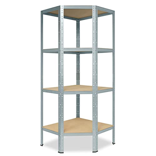 shelfplaza® 155x70x45cm Home Eckregal Schwerlast verzinkt/Metallregal Eckregal stehend 4 Böden je 175kg Tragkraft/Corner Shelf Schwerlastregal Ecke/Steckregal Schwerlastregal Eckregal von shelfplaza