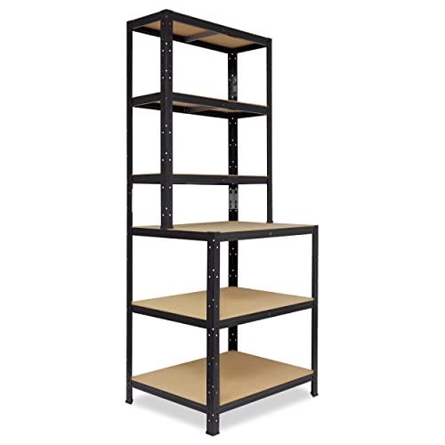 shelfplaza® 190x90x60cm BLACK Werkbank Regal Schwerlast schwarz mit 6 Böden à 145kg Tragkraft/Metall Schwerlast Steckregal Schwerlastregal Stufenregal Metall Regalsystem/Regale Lagerregale von shelfplaza