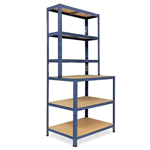 shelfplaza® 190x90x60cm Home Werkbank Regal Schwerlast blau mit 6 Böden à 145kg Tragkraft/Metall Schwerlast Steckregal Schwerlastregal Stufenregal Metall Regalsystem/Regale Lagerregale von shelfplaza