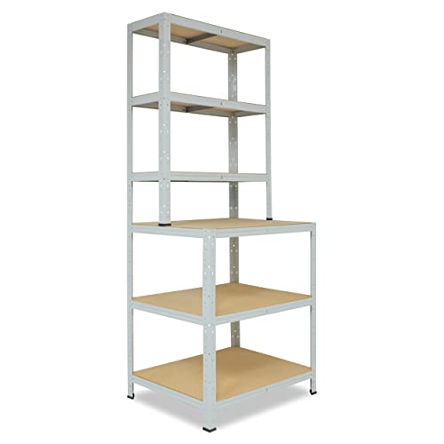 shelfplaza® 190x90x60cm OFFICE Werkbank Regal Schwerlast lichtgrau mit 6 Böden à 145kg Tragkraft/Metall Schwerlast Steckregal Schwerlastregal Stufenregal Metall Regalsystem/Regale Lagerregale von shelfplaza