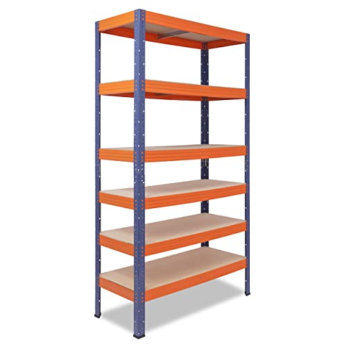 shelfplaza® 200x100x50cm Profi Schwerlastregal blau-orange/Metallregal mit 6 Böden à 166kg Tragkraft/Kellerregal Metall, Garagenregal, Werkstattregal oder Regal Lagerregal/Steckregal Metall von shelfplaza