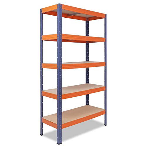 shelfplaza® 200x100x60cm Profi Schwerlastregal blau-orange/Metallregal mit 5 Böden à 200kg Tragkraft/Kellerregal Metall, Garagenregal, Werkstattregal oder Regal Lagerregal/Steckregal Metall von shelfplaza