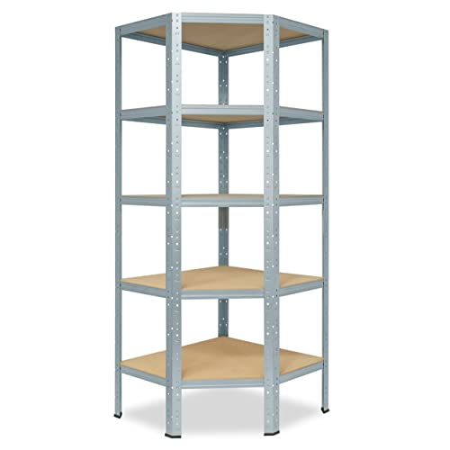 shelfplaza® HOME Eckregal 200x60x30cm Schwerlast Verzinkt/Metallregal Stehend 5 Böden Je 175kg Tragkraft/Corner Shelf Schwerlastregal Ecke/Steckregal von shelfplaza