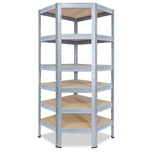 shelfplaza® 200x70x40cm PROFI Eckregal Schwerlast verzinkt/Metallregal Eckregal stehend 6 Böden je 166kg Tragkraft/Corner Shelf Schwerlastregal Ecke/Steckregal Schwerlastregal Eckregal von shelfplaza
