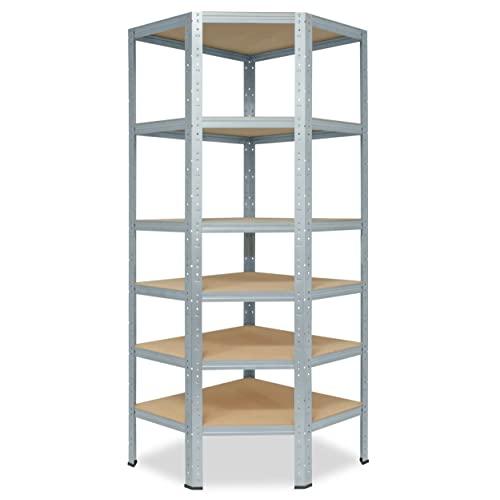 shelfplaza® 200x80x50cm HOME Eckregal Schwerlast verzinkt/Metallregal Eckregal stehend 6 Böden je 145kg Tragkraft/Corner Shelf Schwerlastregal Ecke/Steckregal Schwerlastregal Eckregal von shelfplaza