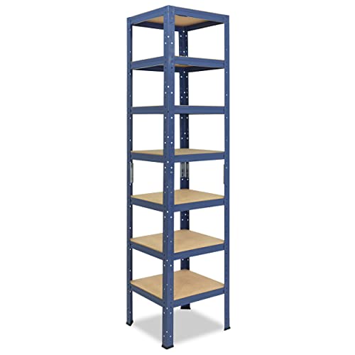 shelfplaza® 230x45x45cm Home Schwerlastregal blau/Metallregal mit 7 Böden/Kellerregal Metall, Garagenregal, Werkstattregal oder Regal Lagerregal/Steckregal Metall mit 125kg Tragkraft von shelfplaza