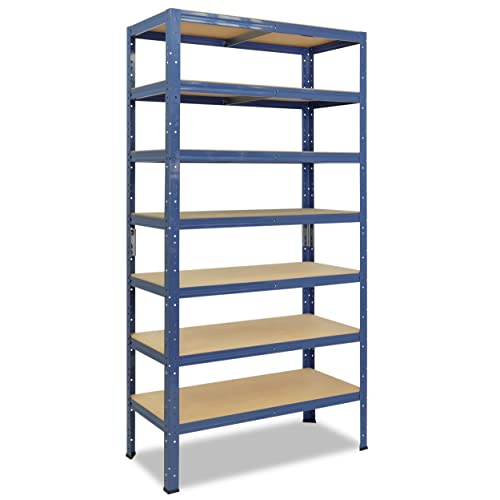 shelfplaza® 230x50x45cm Home Schwerlastregal blau/Metallregal mit 7 Böden/Kellerregal Metall, Garagenregal, Werkstattregal oder Regal Lagerregal/Steckregal Metall mit 125kg Tragkraft von shelfplaza