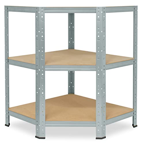 shelfplaza® 90x70x45cm Home Eckregal Schwerlast verzinkt/Metallregal Eckregal stehend 3 Böden je 175kg Tragkraft/Corner Shelf Schwerlastregal Ecke/Steckregal Schwerlastregal Eckregal von shelfplaza