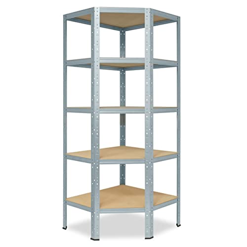 shelfplaza® 180x60x30cm Home Eckregal Schwerlast verzinkt/Metallregal Eckregal stehend 5 Böden je 175kg Tragkraft/Corner Shelf Schwerlastregal Ecke/Steckregal Schwerlastregal Eckregal von shelfplaza