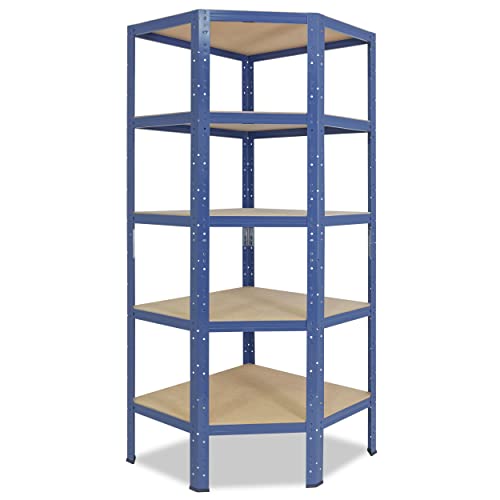 shelfplaza® 180x70x40cm Home Eckregal Schwerlast blau/Metallregal Eckregal stehend 5 Böden je 175kg Tragkraft/Corner Shelf Schwerlastregal Ecke/Steckregal Schwerlastregal Eckregal von shelfplaza