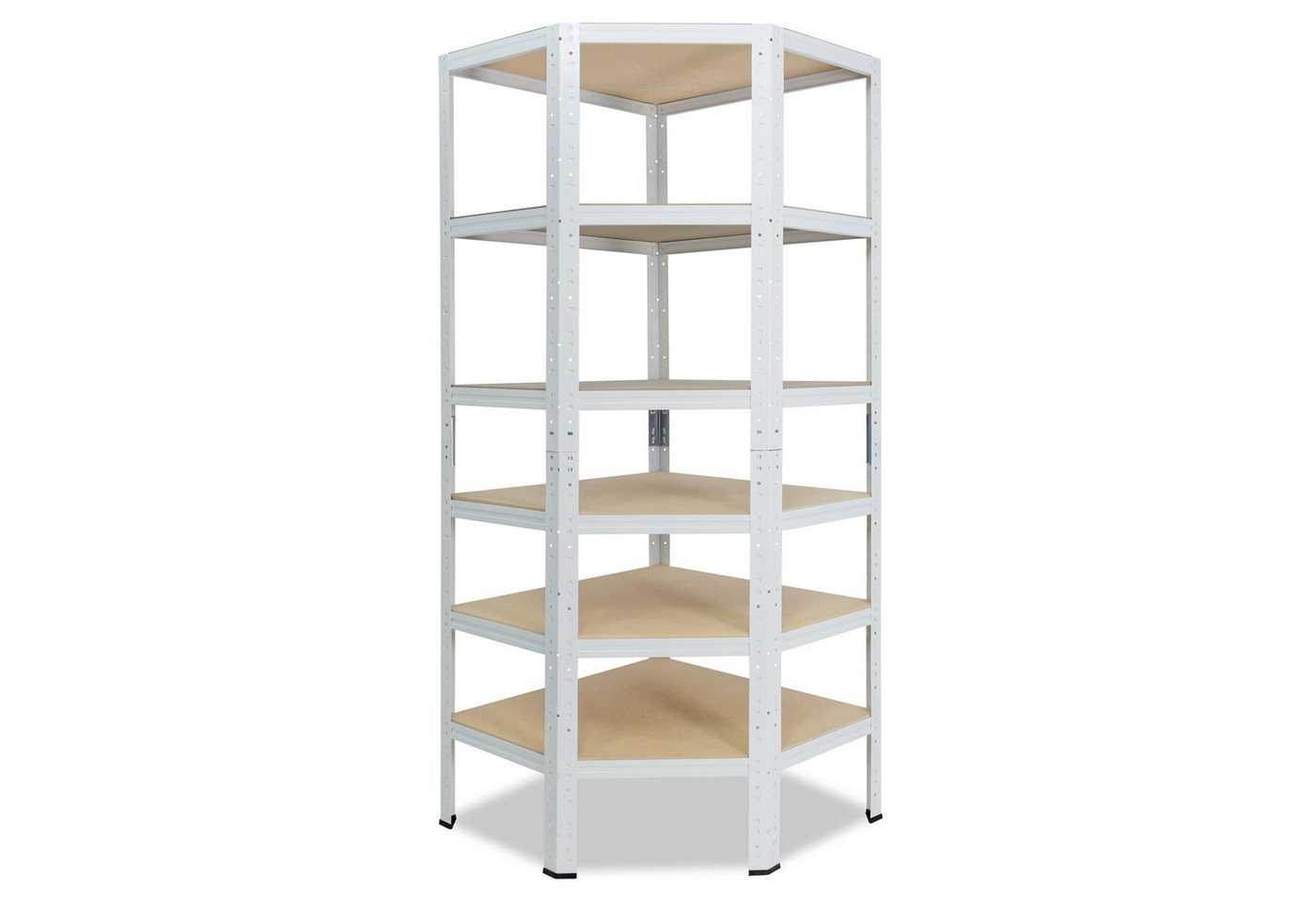 shelfplaza Eckregal HOME, 180x70x40cm weiß, Metall Eckregal stehend mit 6 Böden, Corner Shelf 145kg Tragkraft Schwerlastregal Ecke, Steckregal verzinkt Eckregal Keller Garagen Regal von shelfplaza