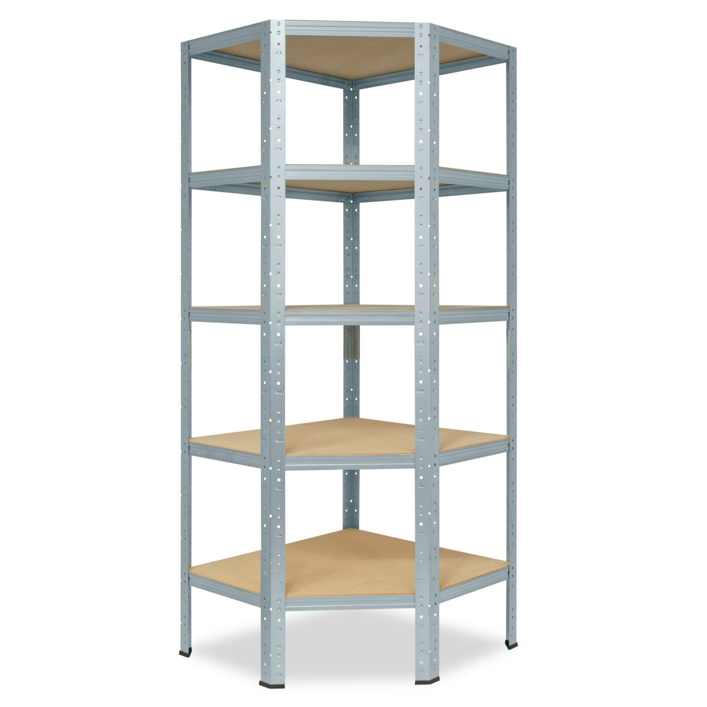 shelfplaza Eckregal HOME, 180x70x45cm verzinkt, Metall Eckregal stehend mit 5 Böden, Corner Shelf 175kg Tragkraft Schwerlastregal Ecke, Steckregal verzinkt Eckregal Keller Garagen Regal von shelfplaza