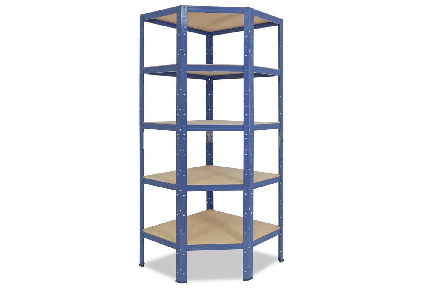 shelfplaza Eckregal HOME, 200x80x50cm blau, Metall Eckregal stehend mit 5 Böden, Corner Shelf 175kg Tragkraft Schwerlastregal Ecke, Steckregal verzinkt Eckregal Keller Garagen Regal von shelfplaza