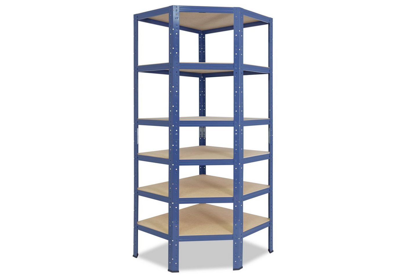 shelfplaza Eckregal HOME, 200x80x50cm blau, Metall Eckregal stehend mit 6 Böden, Corner Shelf 145kg Tragkraft Schwerlastregal Ecke, Steckregal verzinkt Eckregal Keller Garagen Regal von shelfplaza