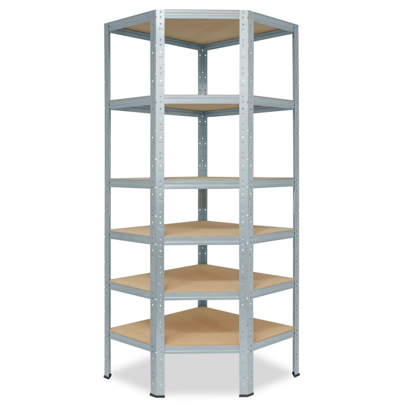 shelfplaza Eckregal HOME, 200x80x50cm verzinkt, Metall Eckregal stehend mit 6 Böden, Corner Shelf 145kg Tragkraft Schwerlastregal Ecke, Steckregal verzinkt Eckregal Keller Garagen Regal von shelfplaza