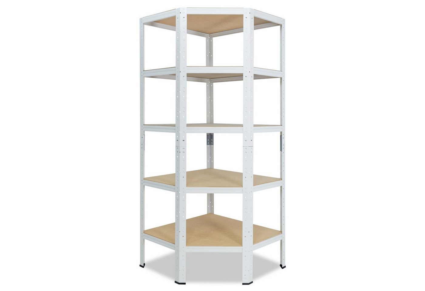 shelfplaza Eckregal HOME, 200x80x50cm weiß, Metall Eckregal stehend mit 5 Böden, Corner Shelf 175kg Tragkraft Schwerlastregal Ecke, Steckregal verzinkt Eckregal Keller Garagen Regal von shelfplaza