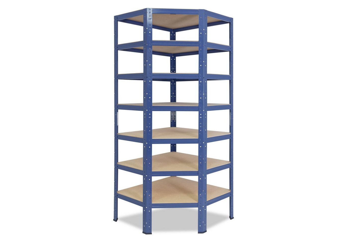 shelfplaza Eckregal HOME, 230x70x40cm blau, Metall Eckregal stehend mit 7 Böden, Corner Shelf 125kg Tragkraft Schwerlastregal Ecke, Steckregal verzinkt Eckregal Keller Garagen Regal von shelfplaza