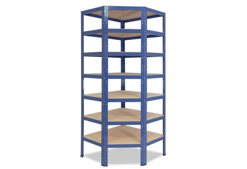 shelfplaza Eckregal HOME, 230x90x60cm blau, Metall Eckregal stehend mit 7 Böden, Corner Shelf 125kg Tragkraft Schwerlastregal Ecke, Steckregal verzinkt Eckregal Keller Garagen Regal von shelfplaza