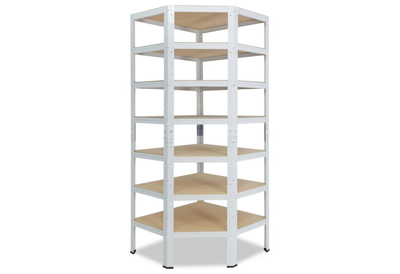 shelfplaza Eckregal HOME, 230x90x60cm weiß, Metall Eckregal stehend mit 7 Böden, Corner Shelf 125kg Tragkraft Schwerlastregal Ecke, Steckregal verzinkt Eckregal Keller Garagen Regal von shelfplaza