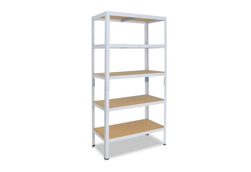 shelfplaza Schwerlastregal HOME, 180x70x50cm weiß, Metallregal mit 5 Böden, als Kellerregal, Garagenregal, Werkstattregal oder Lagerregal, Steckregal Metall mit 175kg Tragkraft von shelfplaza