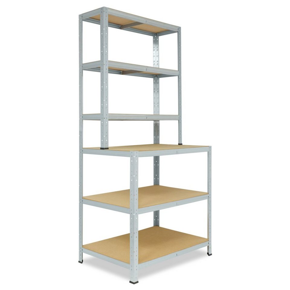 shelfplaza Schwerlastregal HOME, 190x80x60cm als Werkbank Regal Schwerlast in verzinkt mit 145kg Tragkraft, Schwerlast Steckregal mit 6 Böden, Schwerlastregal Metall Regalsystem als Garagenregal, Kellerregal, Werkstatt Regal von shelfplaza