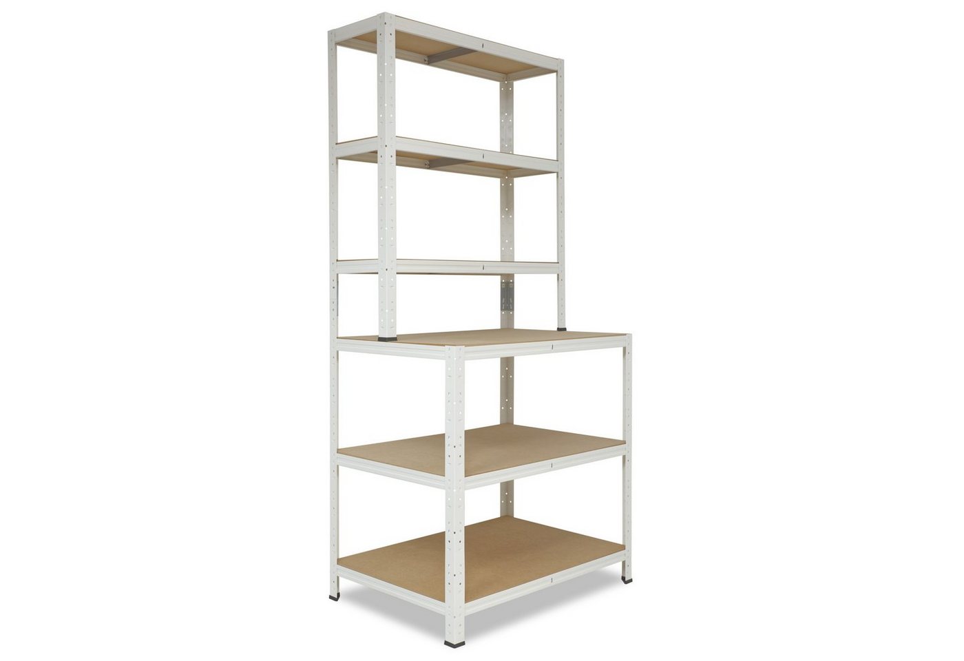 shelfplaza Schwerlastregal HOME, 190x90x60cm als Werkbank Regal Schwerlast in weiß mit 145kg Tragkraft, Schwerlast Steckregal mit 6 Böden, Schwerlastregal Metall Regalsystem als Garagenregal, Kellerregal, Werkstatt Regal von shelfplaza