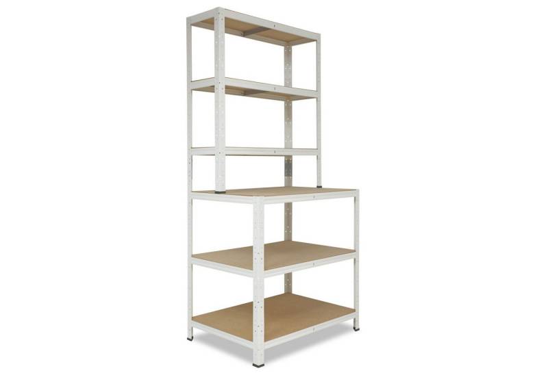 shelfplaza Schwerlastregal HOME, 190x90x60cm als Werkbank Regal weiß, Werkstattregal, Lagerregal von shelfplaza