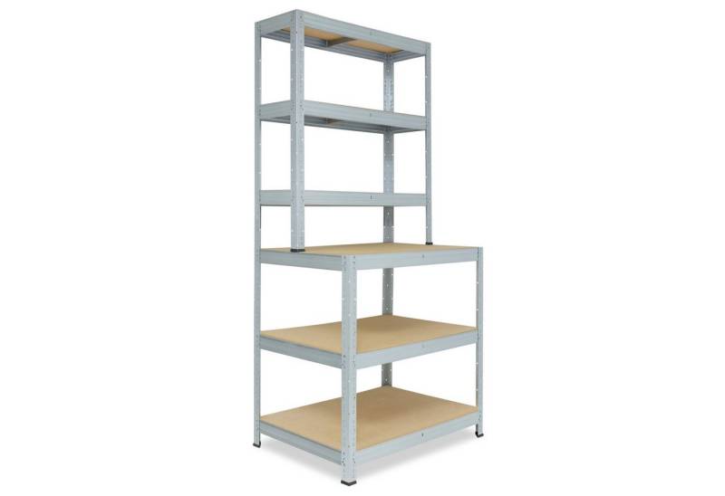 shelfplaza Schwerlastregal PROFI, 190x90x60cm als Werkbank Regal Schwerlast in verzinkt mit 166kg Tragkraft, Schwerlast Steckregal mit 6 Böden, Schwerlastregal Metall Regalsystem als Garagenregal, Kellerregal, Werkstatt Regal von shelfplaza