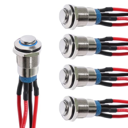 Shengbowi 12mm Push Button Switch Edelstahl Self Locking LED Wasserdicht Mit Vorverdrahteter Hülle Für Boote Autos LKW 5Stück von shengbowi