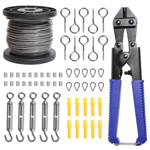 shengbowi 50M Drahtseil Edelstahl Stahlseil Kit mit ösen Ummantelt Spannschlösser für Kabeldraht Spanndraht Edelstahlseil Rankhilfe Seilspanner PVC-ummantelt Seilspanngarnitur Hänge Zaun Gardinen von shengbowi