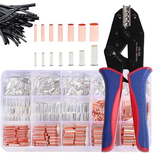 shengbowi Drahthülsen Klemmen Kit Verzinnter Kupfer Crimp Steckverbinder Crimper Crimpwerkzeug Nicht isoliertes elektrisches Kabel Pin Cord End Sortiment mit Schrumpfschlauch von shengbowi