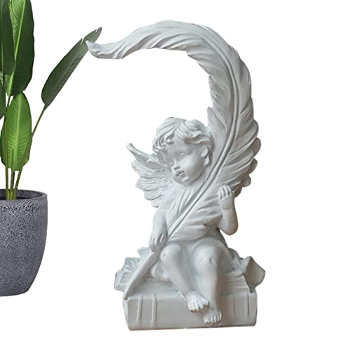 Shenrongtong Engel-Statuen | Leaf Design Sympathie Engel Figuren - Mit Flügelgebets-Engels-Geschenken für Großmutter-Harz-weiße niedliche Gedenk-Skulptur von Shenrongtong