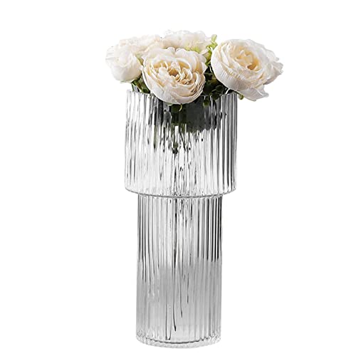 Moderne Vase - Glasvase für Mittelstücke - Ästhetisches, modernes geriffeltes Design, klares Glas für Kaminsims, Bücherregal, Tischdekoration, Eingangsbereich, Tafelaufsatz von Shenrongtong